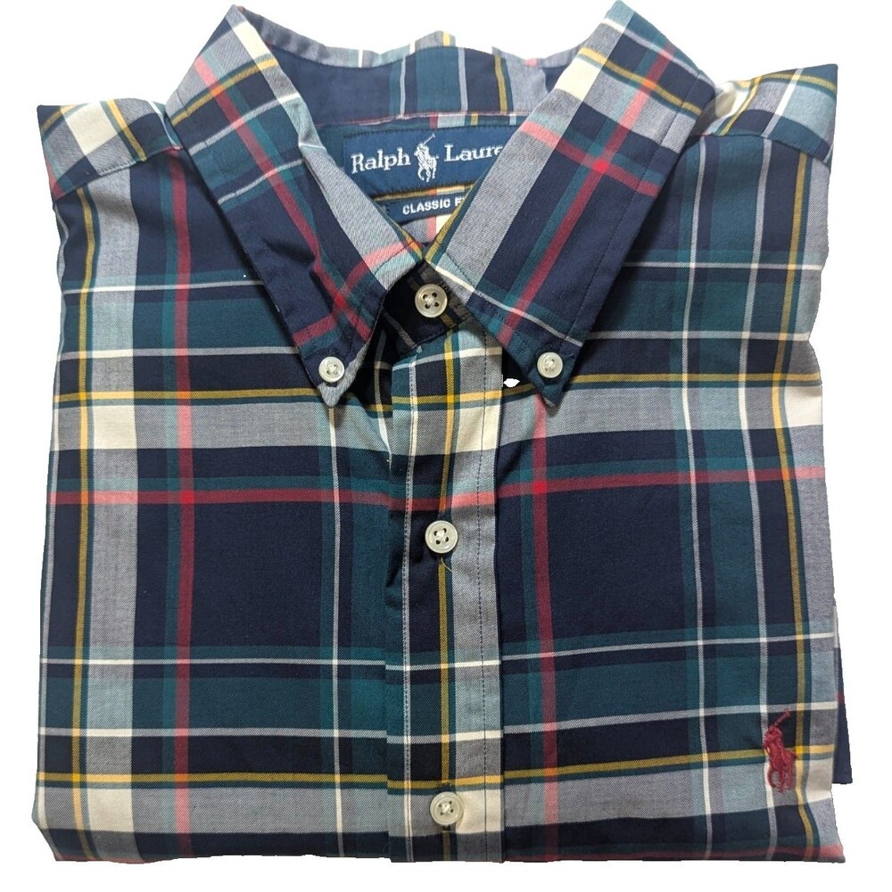 Vtg Ralph Lauren Shirt Men's XL Plaid NWT Deadstock Red Pony Long Sleeve